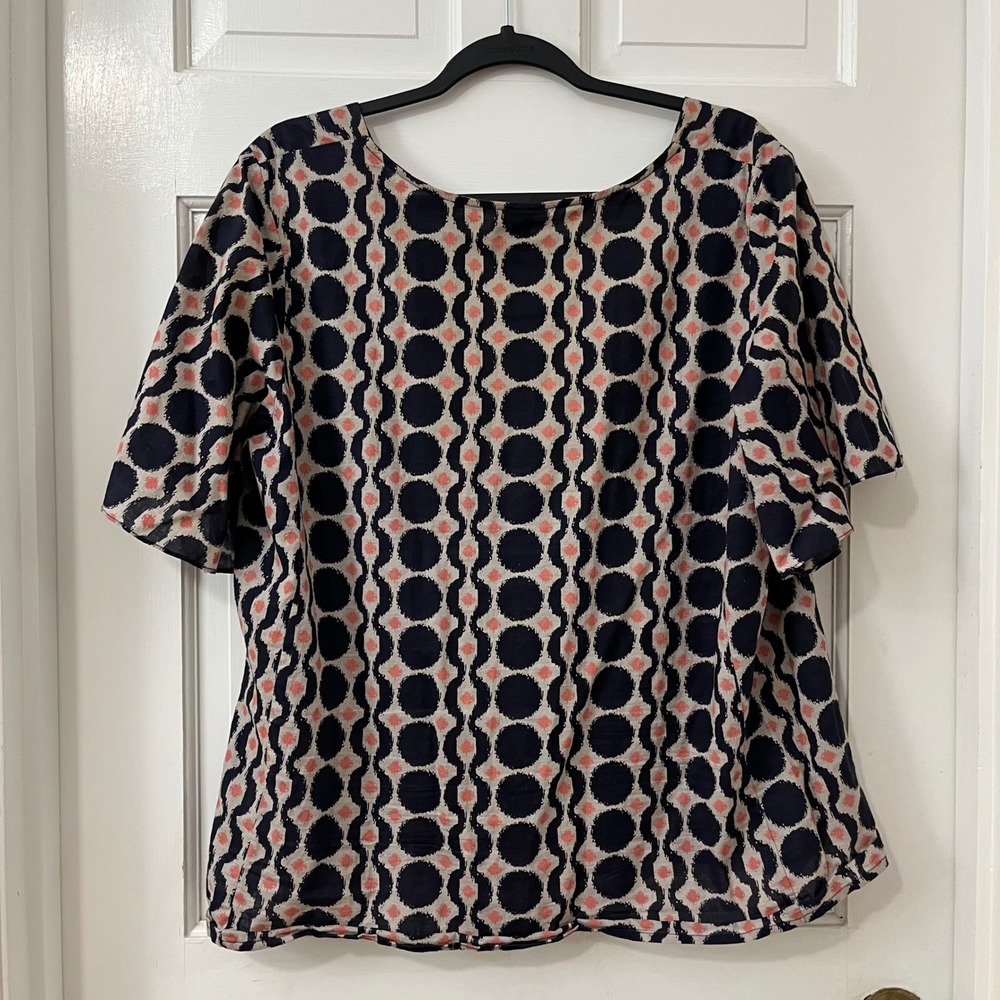 Mossimo Blouse Womens 16W/18W 100% Cotton Geometric Ikat Flutter Sleeve Boxy - Picture 4 of 6